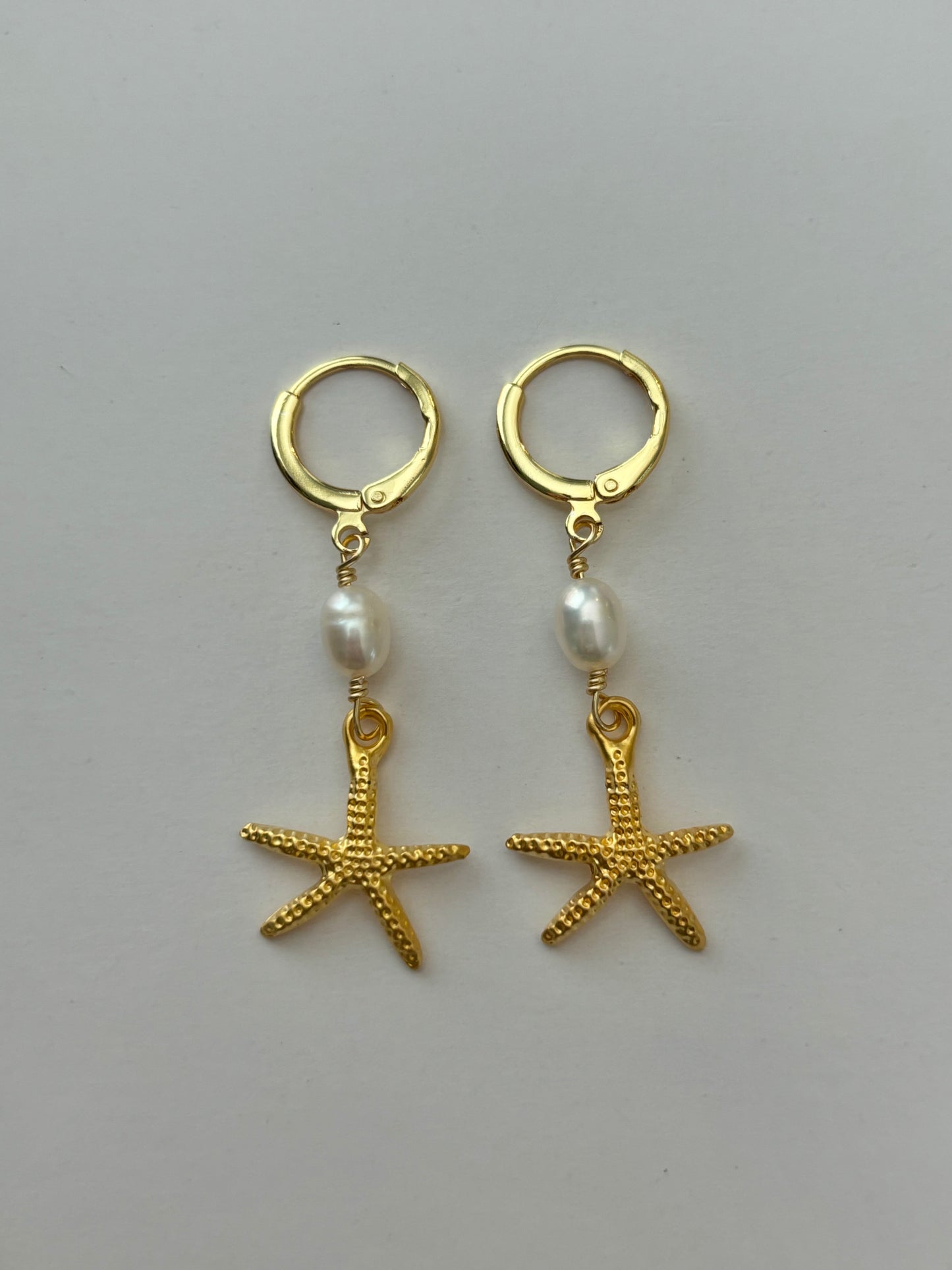 Starfish Pearl Drop Gold Huggie Earrings
