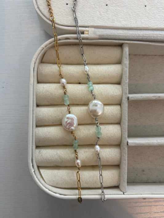 Aqua Pearl Wire Bracelets