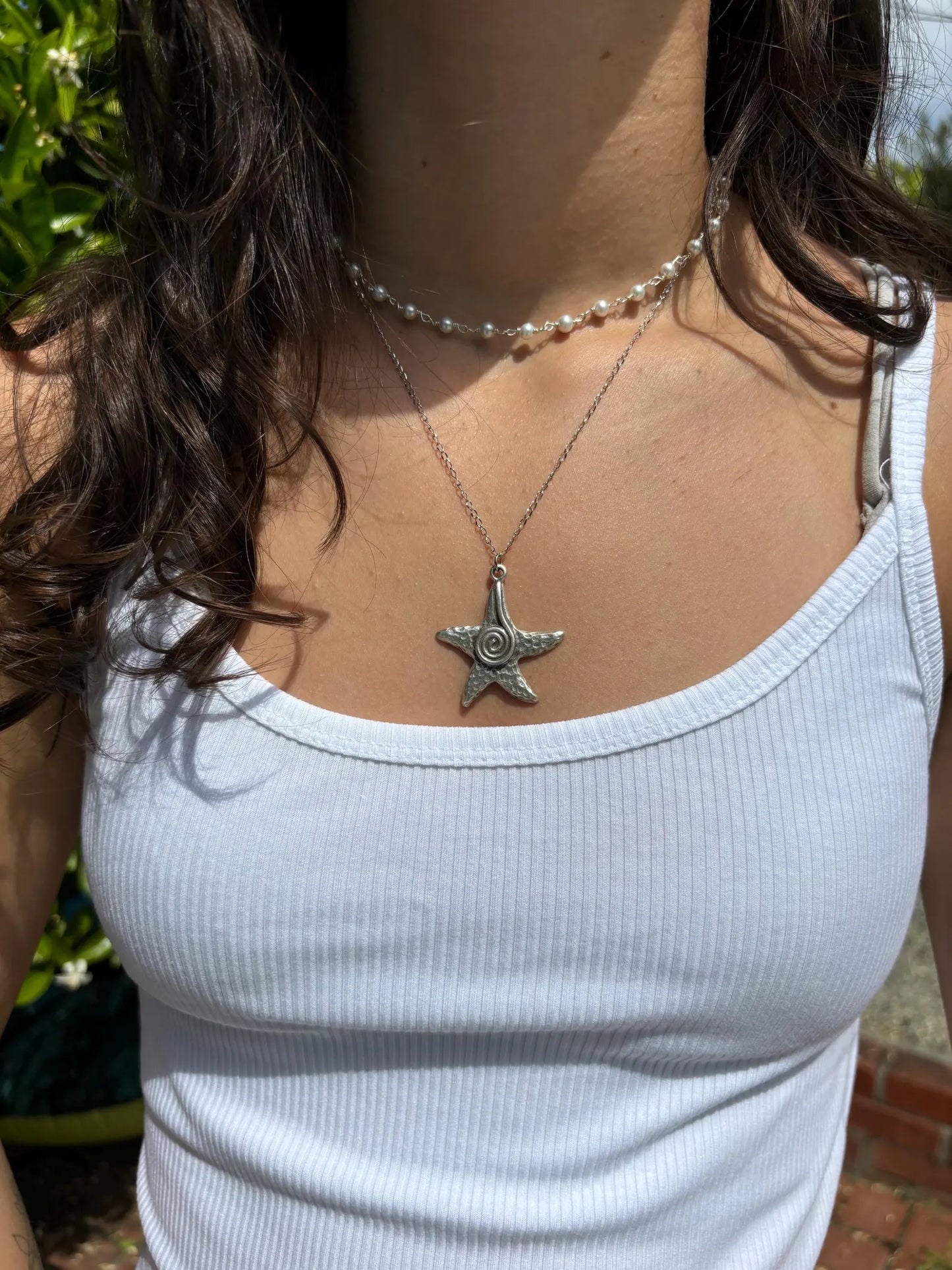 Spiral Starfish Silver Chain Necklace