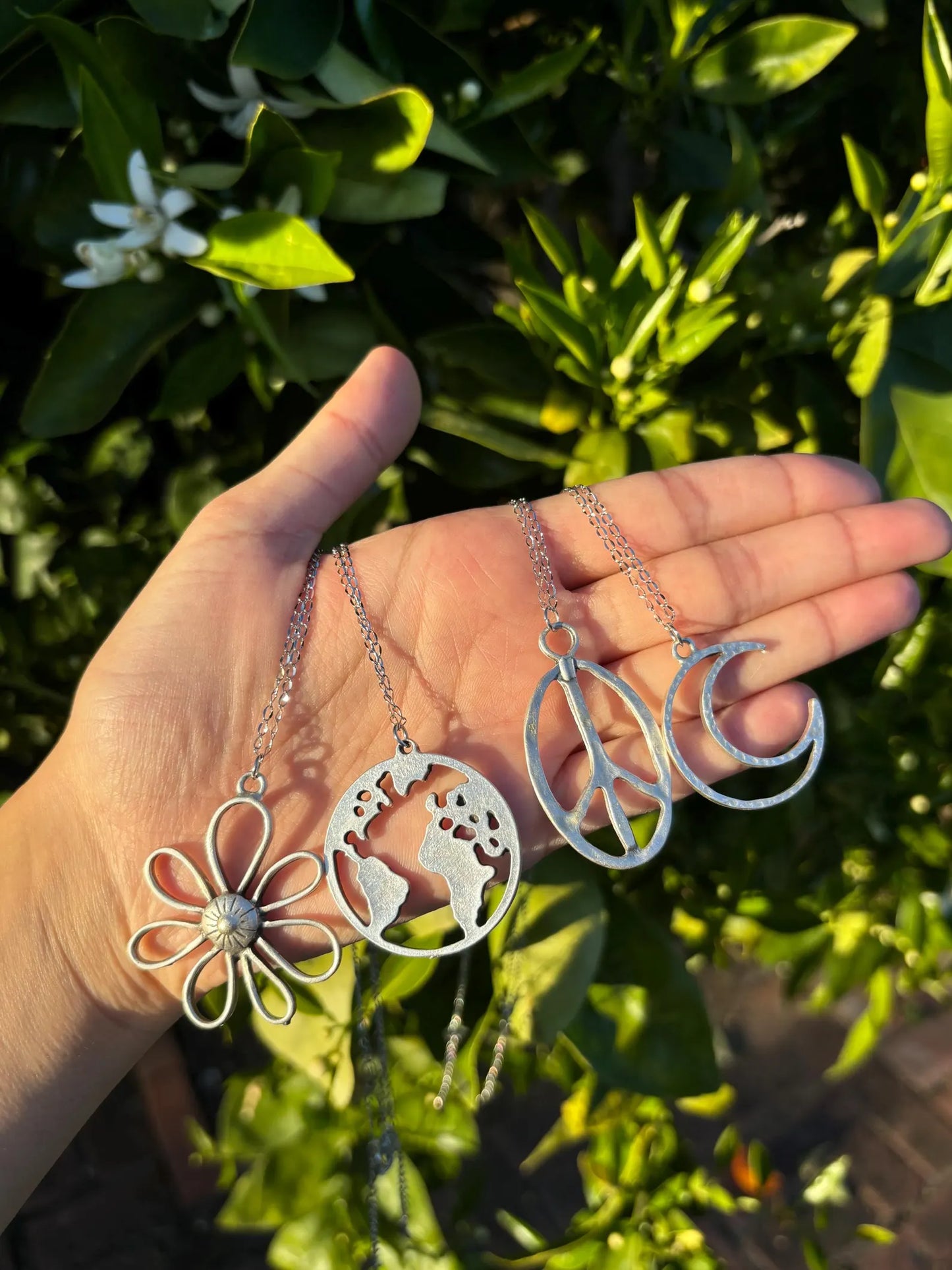 Peace Sign Silver Chain Necklace