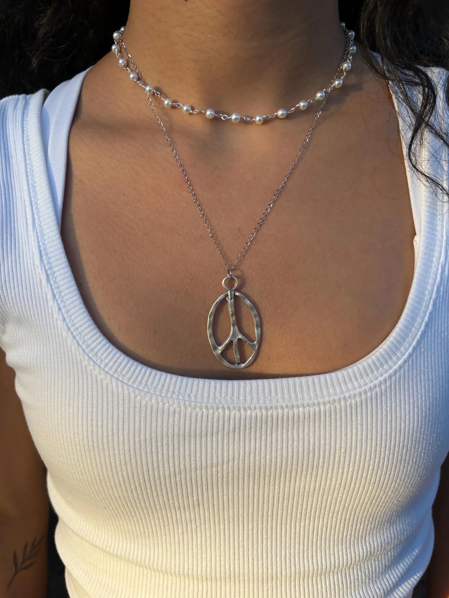 Peace Sign Silver Chain Necklace