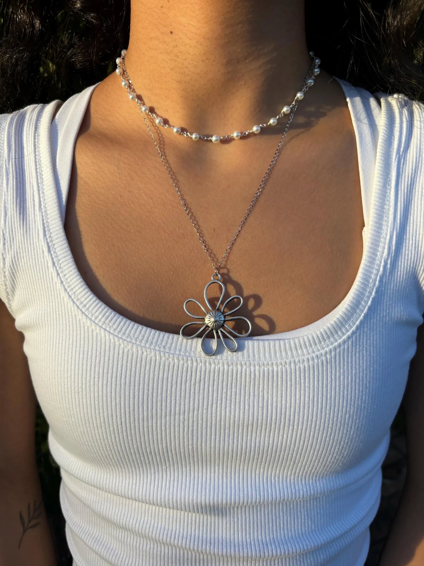 Funky Flower Silver Chain Necklace