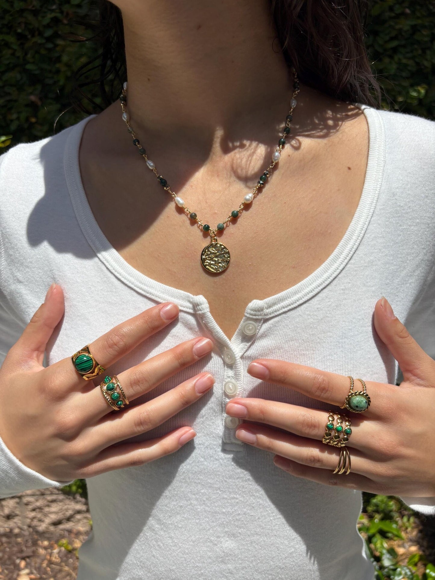 Jasper Pearl Sun Gold Necklace